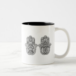 Hand Drawn Hamsa With Ornaments Two-Tone Coffee Mug