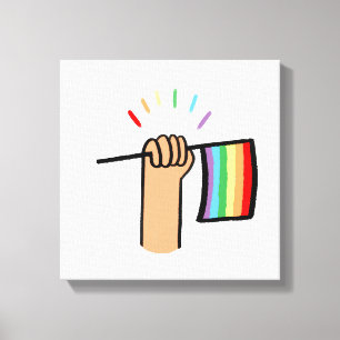 Hand Drawn Hand Waving a Rainbow Flag Canvas Print
