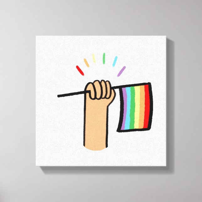 Hand Drawn Hand Waving a Rainbow Flag Canvas Print (Front)