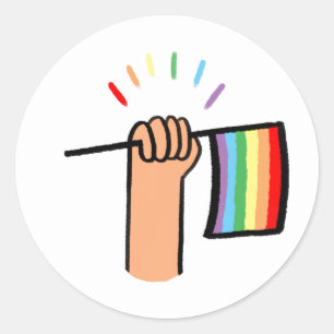 Hand Drawn Hand Waving a Rainbow Flag Classic Round Sticker