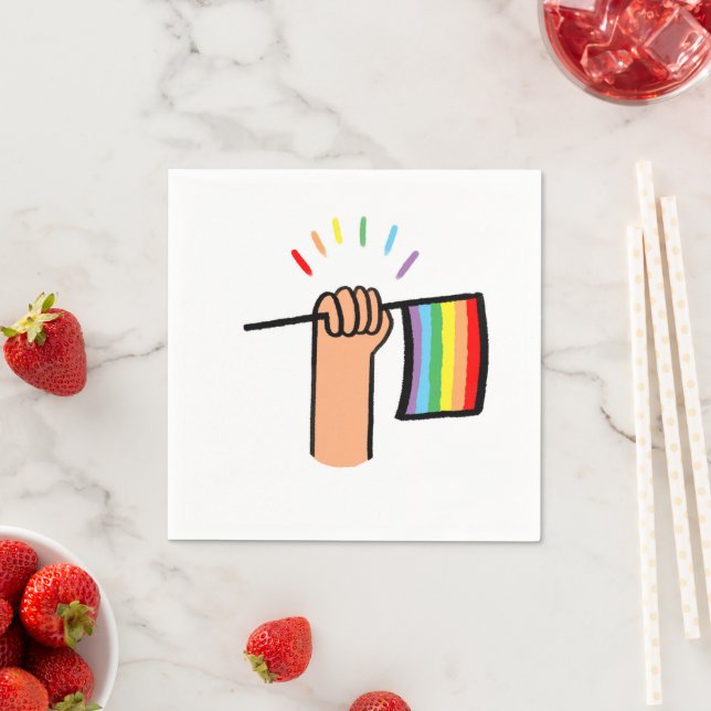 Hand Drawn Hand Waving a Rainbow Flag Napkin (Insitu)