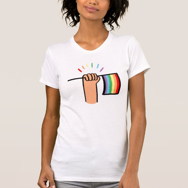 Hand Drawn Hand Waving a Rainbow Flag T-Shirt (Front)