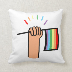 Hand Drawn Hand Waving a Rainbow Flag Throw Pillow