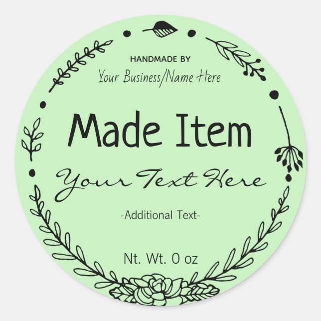 Hand Drawn Handmade Small Business Product Classic Round Sticker (Front)