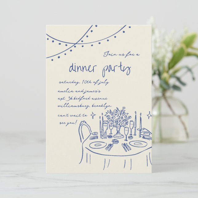 Hand drawn & Handwritten whimsical Dinner wedding Invitation (Standing Front)