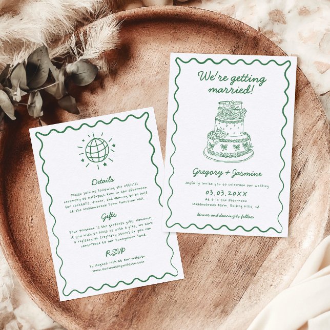 Hand Drawn Handwritten Whimsical Green Wedding Invitation (Creator Uploaded)