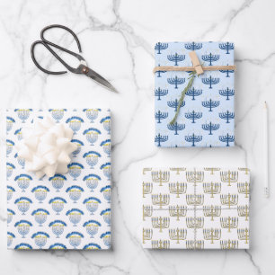 Hand Drawn Hanukah Menorah Candles  Wrapping Paper Sheet