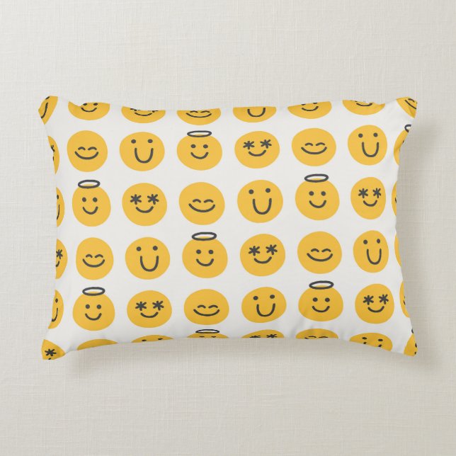 Hand Drawn Happy Emoji Pattern Accent Pillow (Front)