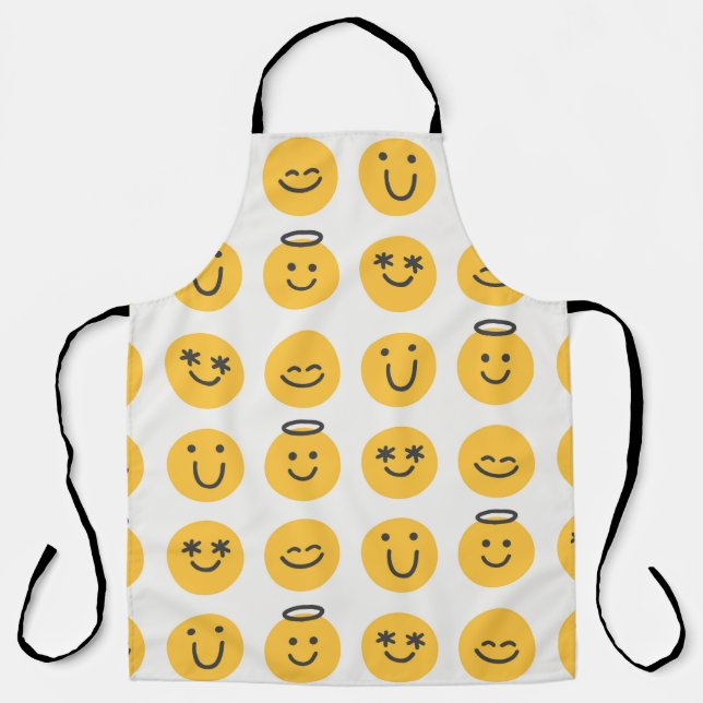 Hand Drawn Happy Emoji Pattern Apron (Front)