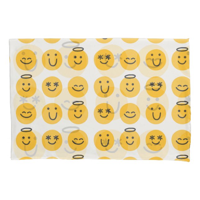 Hand Drawn Happy Emoji Pattern Pillowcase (Front)