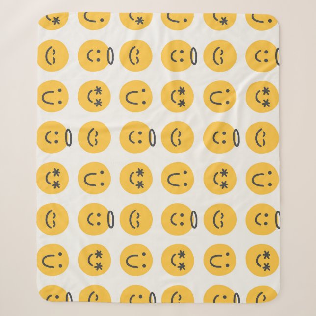 Hand Drawn Happy Emoji Pattern Sherpa Blanket (Front)