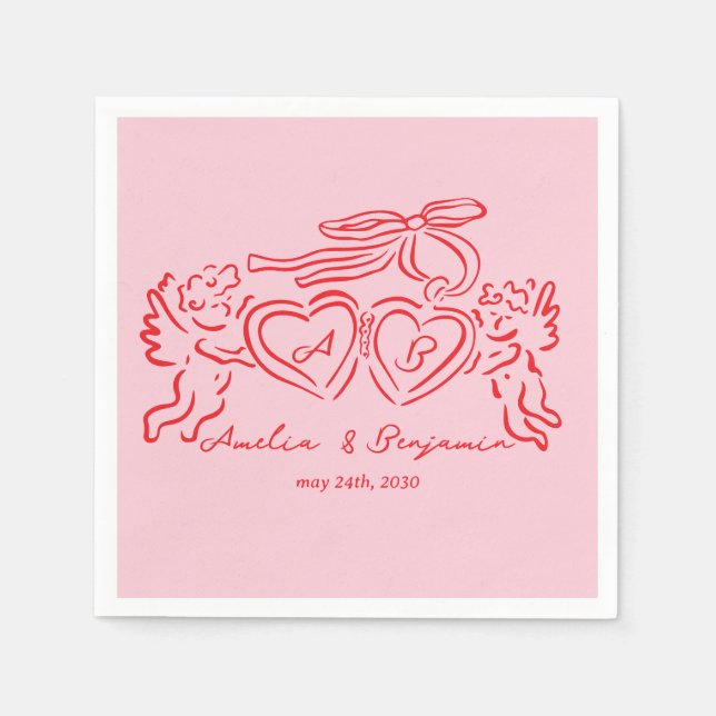 hand drawn heart couple whimsical wedding napkin (Front)