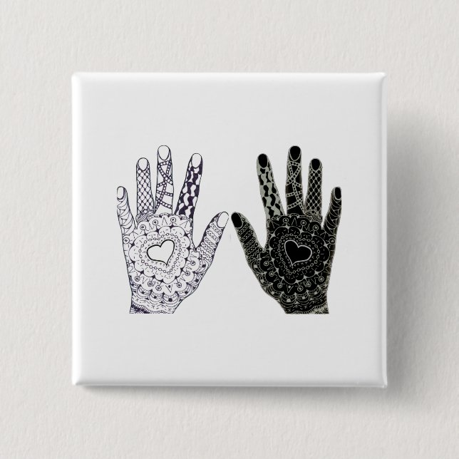 Hand Drawn Heart Doodled Hands 2 Inch Square Button (Front)