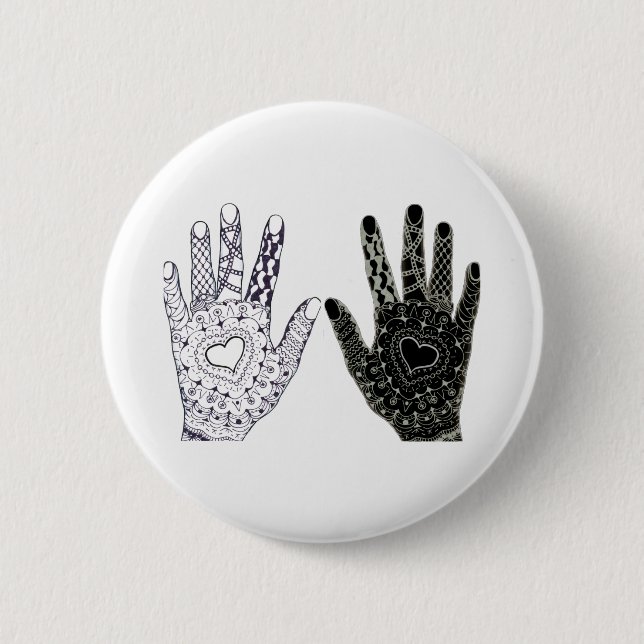 Hand Drawn Heart Hands 2 Inch Round Button (Front)