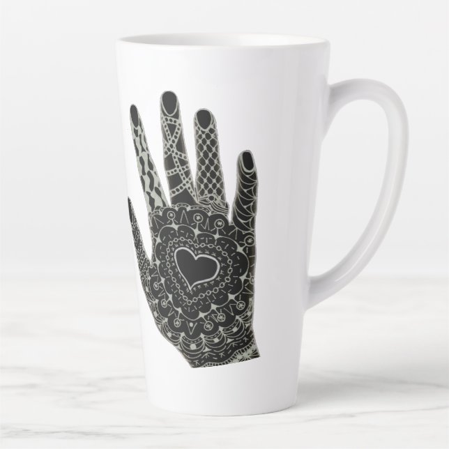 Hand Drawn Heart Hands Beer Stein Latte Mug (Right)