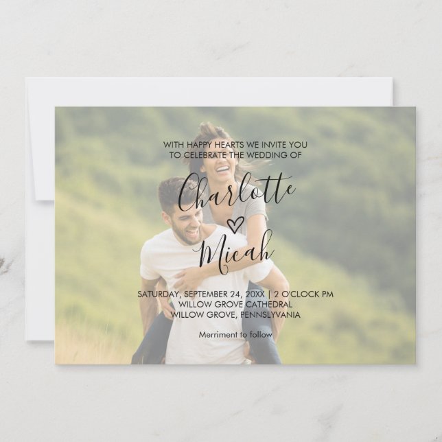 Hand Drawn Heart | Horizontal Photo Wedding Invitation (Front)