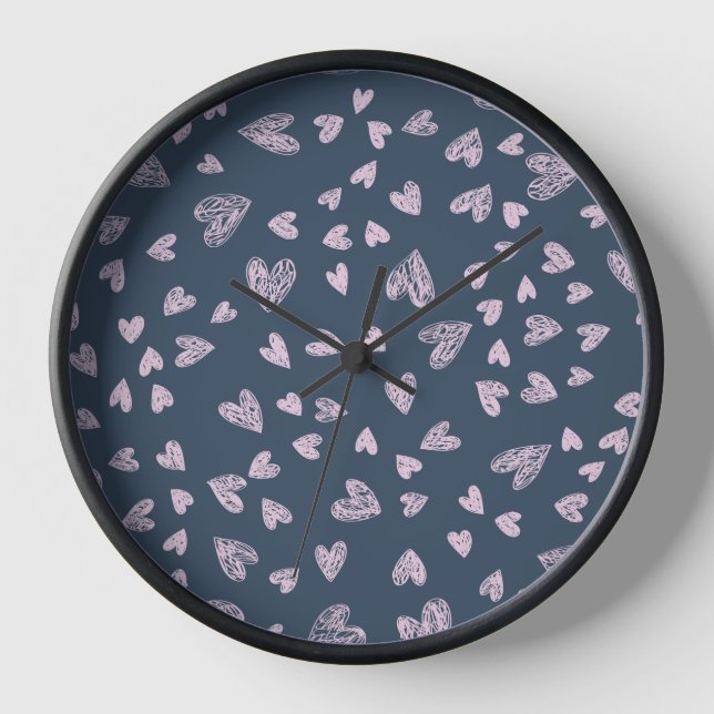 Hand drawn Heart Pattern Design Clock (Front)
