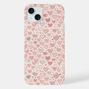 Hand-Drawn Heart Pattern iPhone 15 Plus Case