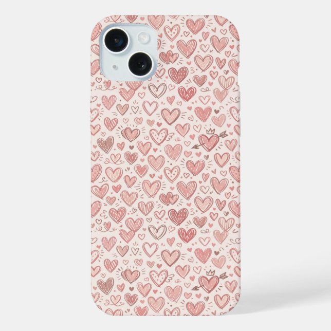 Hand-Drawn Heart Pattern iPhone Case (Back)