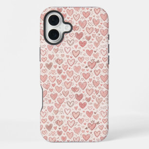 Hand-Drawn Heart Pattern iPhone 16 Plus Case