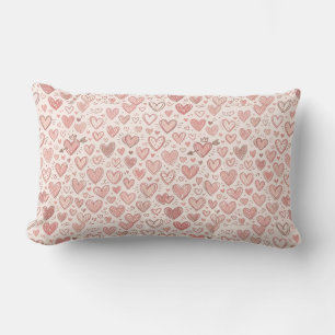 Hand-Drawn Heart Pattern Lumbar Pillow