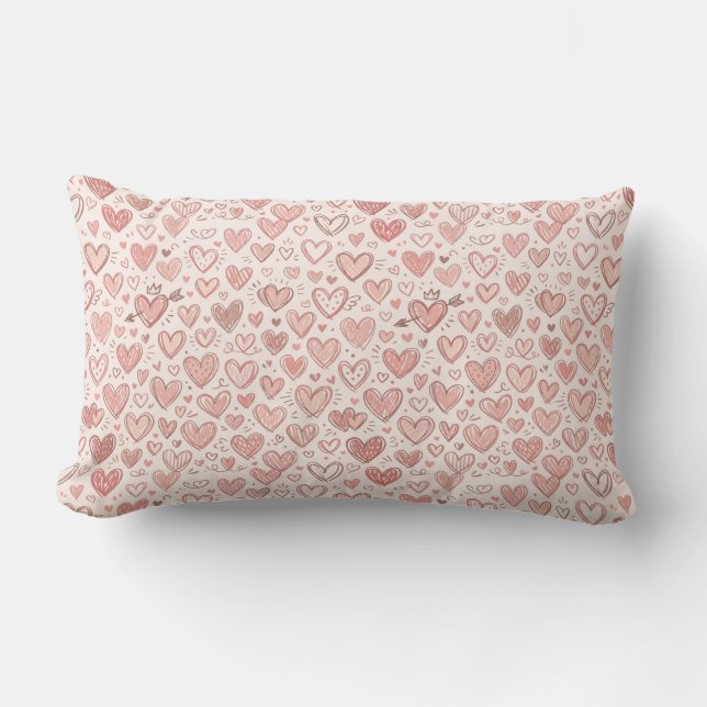 Hand-Drawn Heart Pattern Lumbar Pillow (Front)