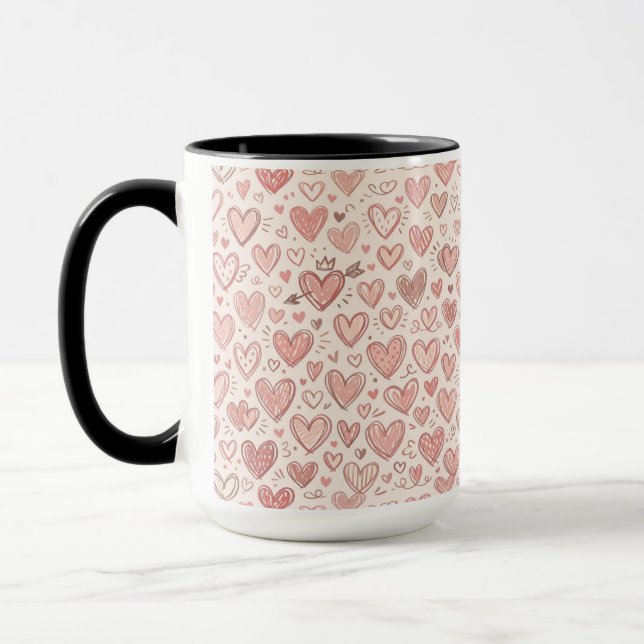 Hand-Drawn Heart Pattern Mug (Left)