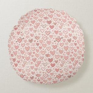 Hand-Drawn Heart Pattern Round Pillow