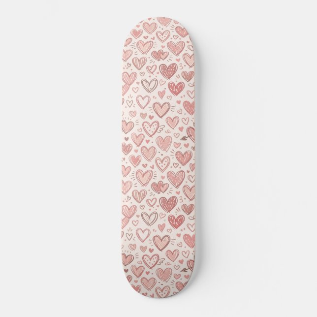 Hand-Drawn Heart Pattern Skateboard (Front)
