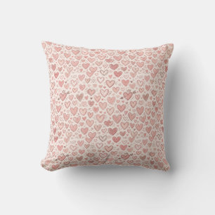 Hand-Drawn Heart Pattern Throw Pillow