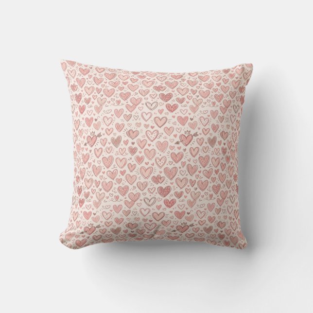 Hand-Drawn Heart Pattern Throw Pillow (Front)