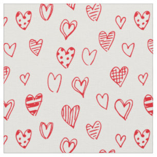 Hand-drawn heart (red) fabric