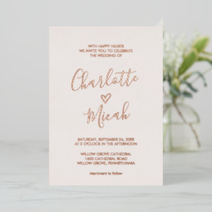 Hand Drawn Heart Rose Gold Foil Text Blush Wedding