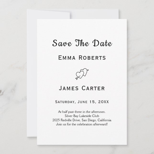 Hand Drawn Heart Save the Date Card (Front)