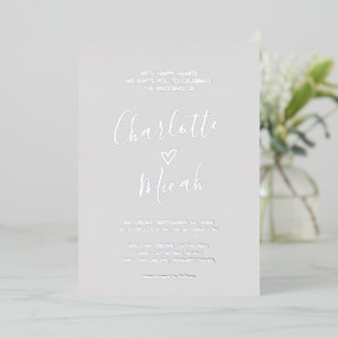 Hand Drawn Heart Silver Foil Text Grey Wedding