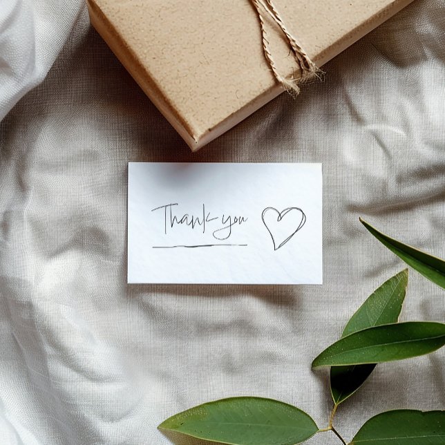 Hand drawn heart thank you enclosure card (Minimalist thank you card with heart and contact details on kraft gift box.)