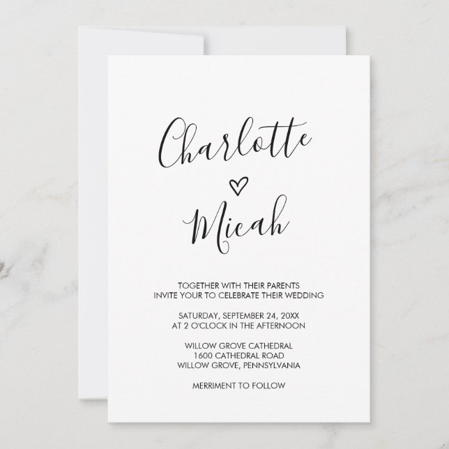 Hand Drawn Heart Wedding Invitation (Front)