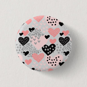 Hand Drawn Hearts and Dots Pattern ID471 1 Inch Round Button