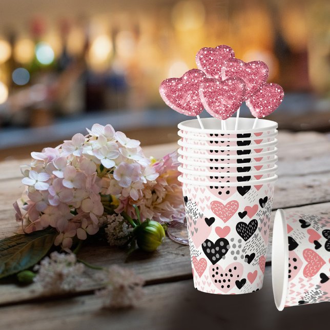 Hand Drawn Hearts and Dots Pattern ID471 Paper Cups (Creator Uploaded)
