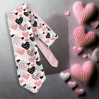 Hand Drawn Hearts and Dots Pattern ID471 Tie