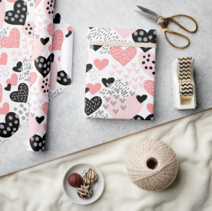 Hand Drawn Hearts and Dots Pattern ID471 Wrapping Paper