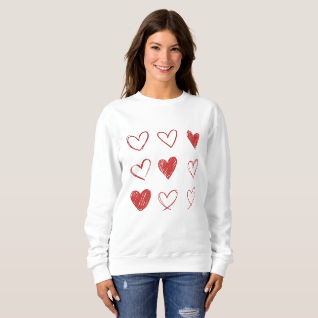 Hand Drawn Hearts Cozy Sweatshirt (Front Full)