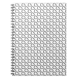 Hand drawn hearts design black on white notebook