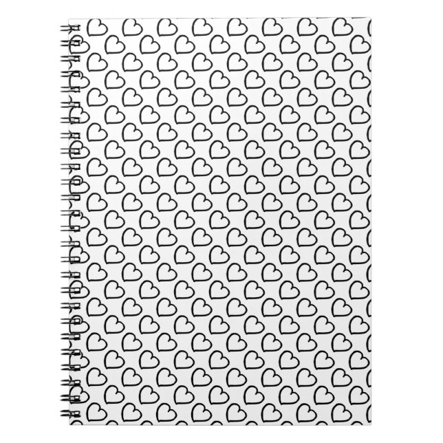 Hand drawn hearts design black on white notebook (Front)