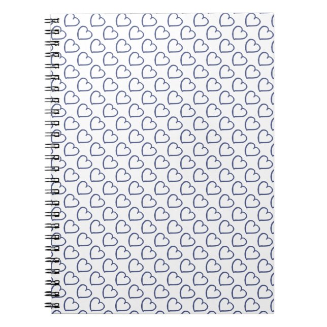 Hand drawn hearts design dark blue on white notebook (Front)