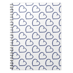 Hand drawn hearts design dark blue on white notebook