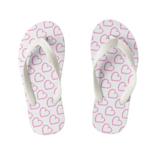 Hand drawn hearts design pink on white kid's flip flops