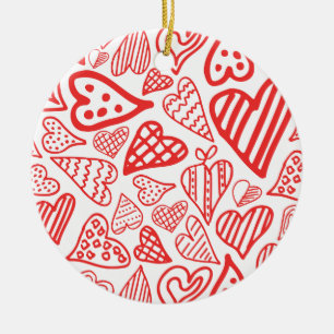 "Hand-Drawn Hearts Design Whimsical and Romantic Ceramic Ornament