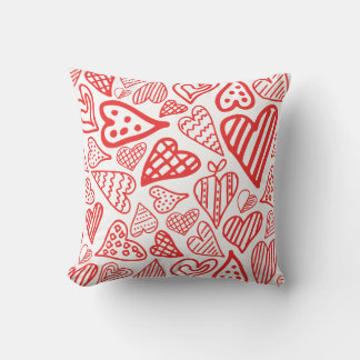 "Hand-Drawn Hearts Design | Whimsical and Romantic Throw Pillow