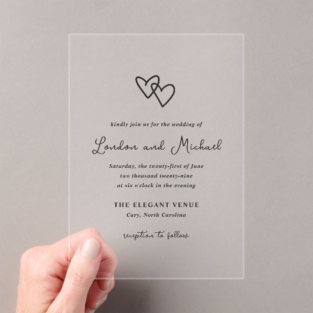 Hand Drawn Hearts Doodle Modern Wedding Acrylic Invitations (Insitu (Handheld))